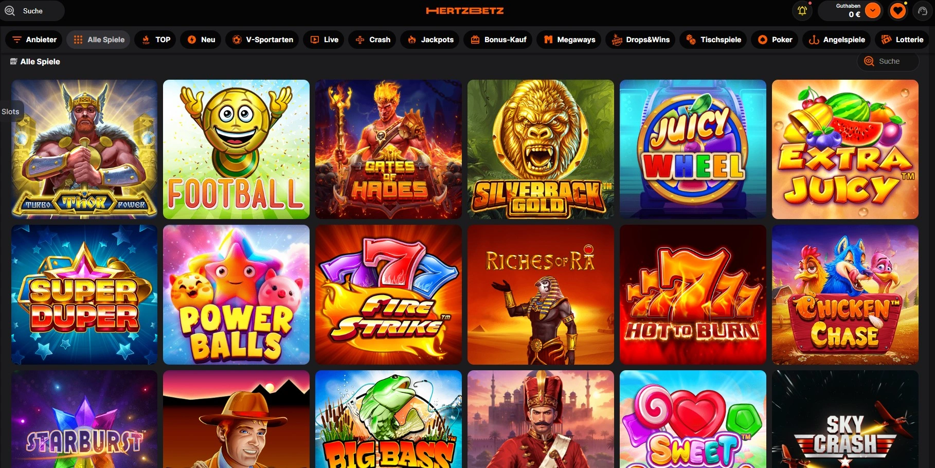 Alle Spielautomaten im Hertzbetz Casino